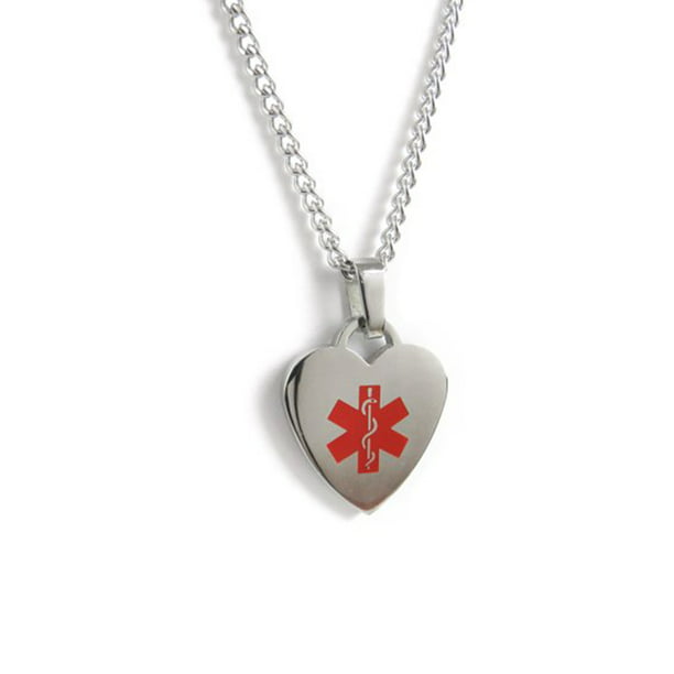 My Identity Doctor Red Pre-Engraved & Customized Asthma Medical Alert Heart Pendant Necklace Steel 